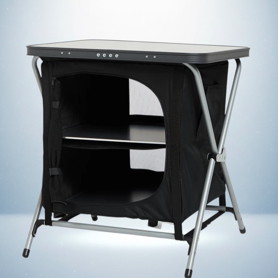 The Elite 3 | Compact 2-Shelf Camping Cupboard with Solid Tabletop